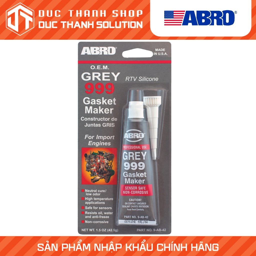 HEAT-RESISTANT RTV SILICONE ADHESIVE SPECIALIZED สําหรับ ABRO 999 GASKET MAKER 85G (สีเทา)