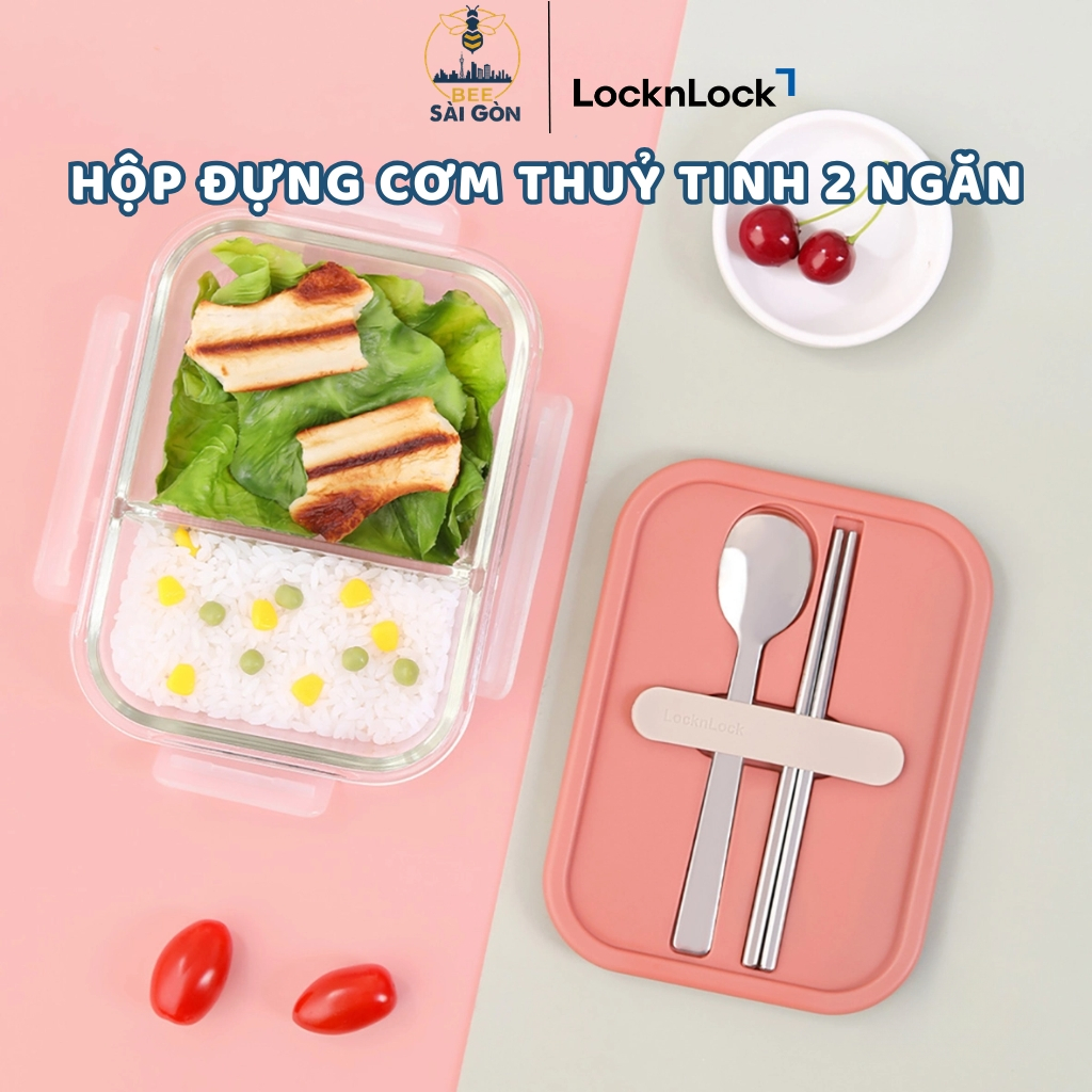 LLG991CL LocknLock กล่องอาหารกลางวันสํานักงานพร้อมตะเกียบและช้อนแบ่งสะดวก - กล่องอาหารกลางวันแก้ว