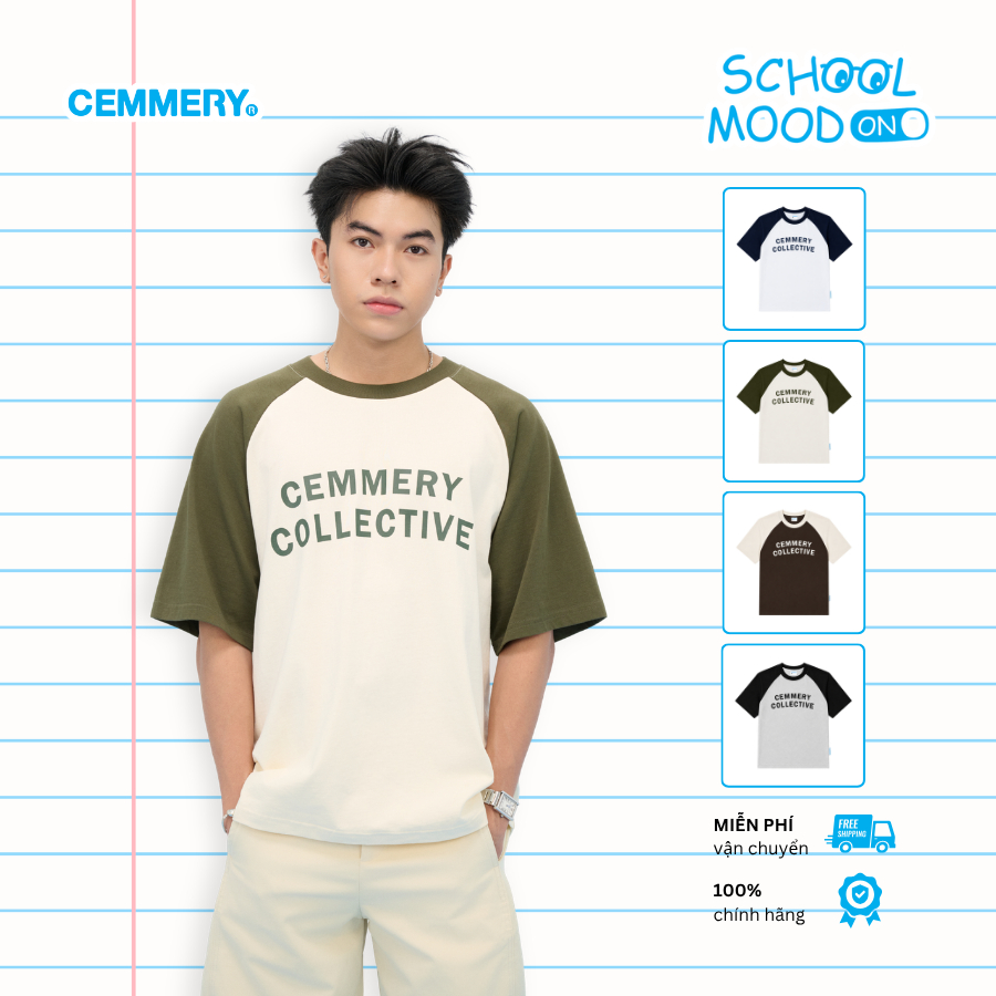 CEMMERY Local Brand ของแท้ Collective Raglan Cotton 2-Way Oversize Logo พิมพ์ 4 สี