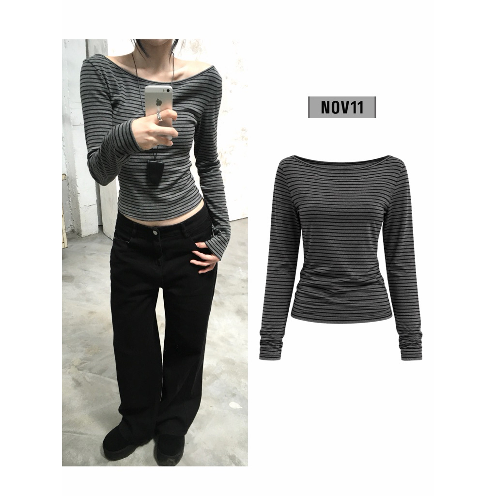 /NOV11/ NIGHTLINE TOP (เสื้อเชิ้ตแขนยาวลายทางแนวนอน)