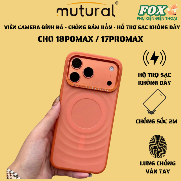 Ripple Mutural Case ด้านหลังลาย 3D พร้อมขอบกล้อง Rhinestone ชาร์จไร้สาย IPhone 17ProMax / 18Promax