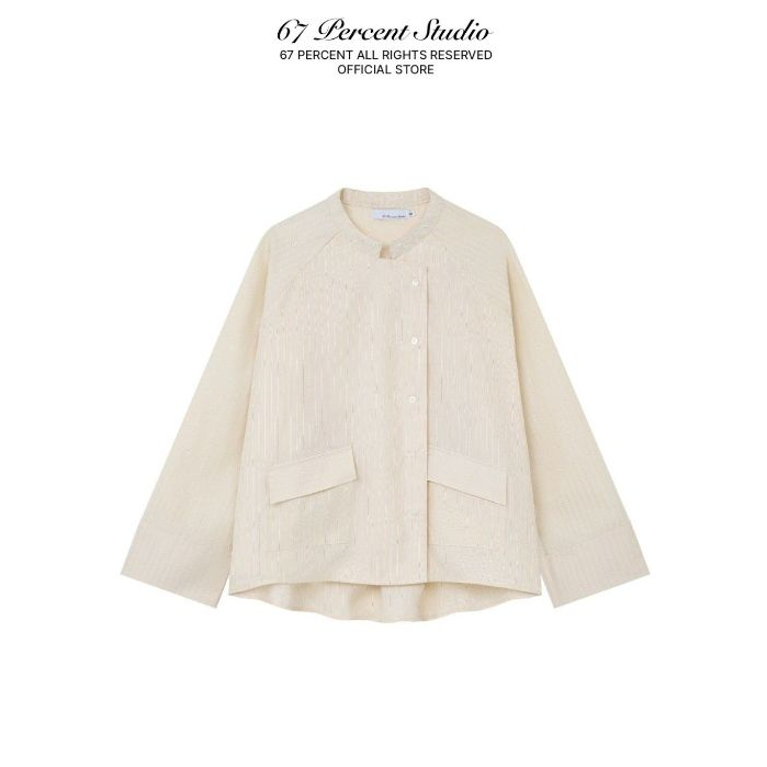 เสื้อคอปกกระดุม มีกระเป๋าหน้า 2 ใบ 67PERCENT/67% - HALF WRAP STRIPE SHIRT