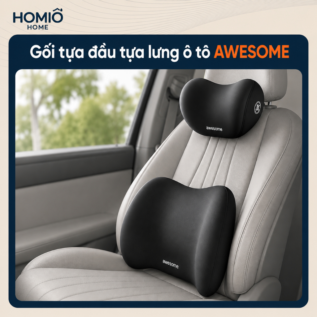 AWESOME หมอนรองศีรษะในรถยนต์แบบยาง หมอนรองคอเบาะรถยนต์สํานักงานป้องกันความเมื่อยล้าที่สะดวกสบาย