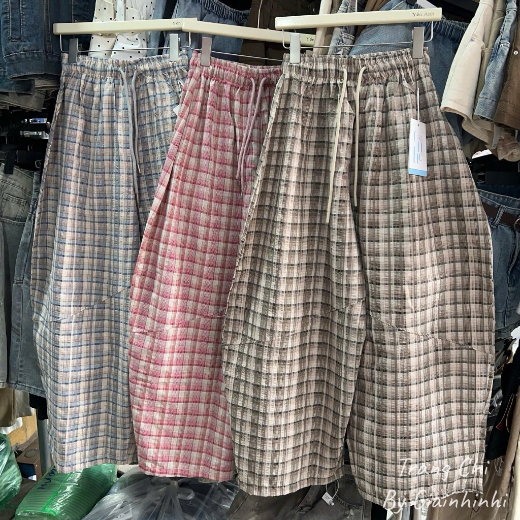 กางเกงลายสก๊อตบอมเบอร์หลวมสวย QS786-E1TH - NhiNhi Shop