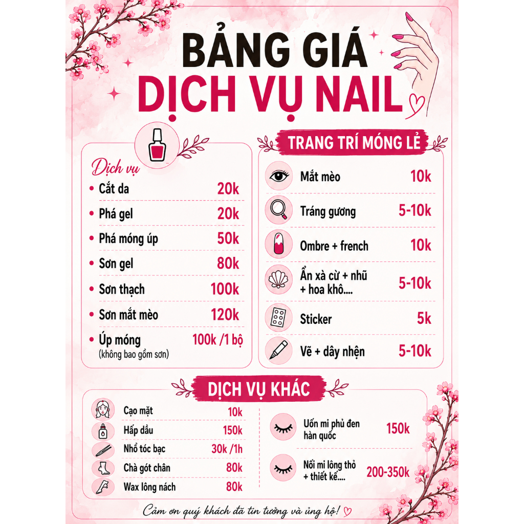 PRINT MENU A4 พร้อมพลาสติกดันสําหรับร้านทําเล็บ - สปา - ดีไซน์ MENU ON REQUEST - CHEAP MENU A4