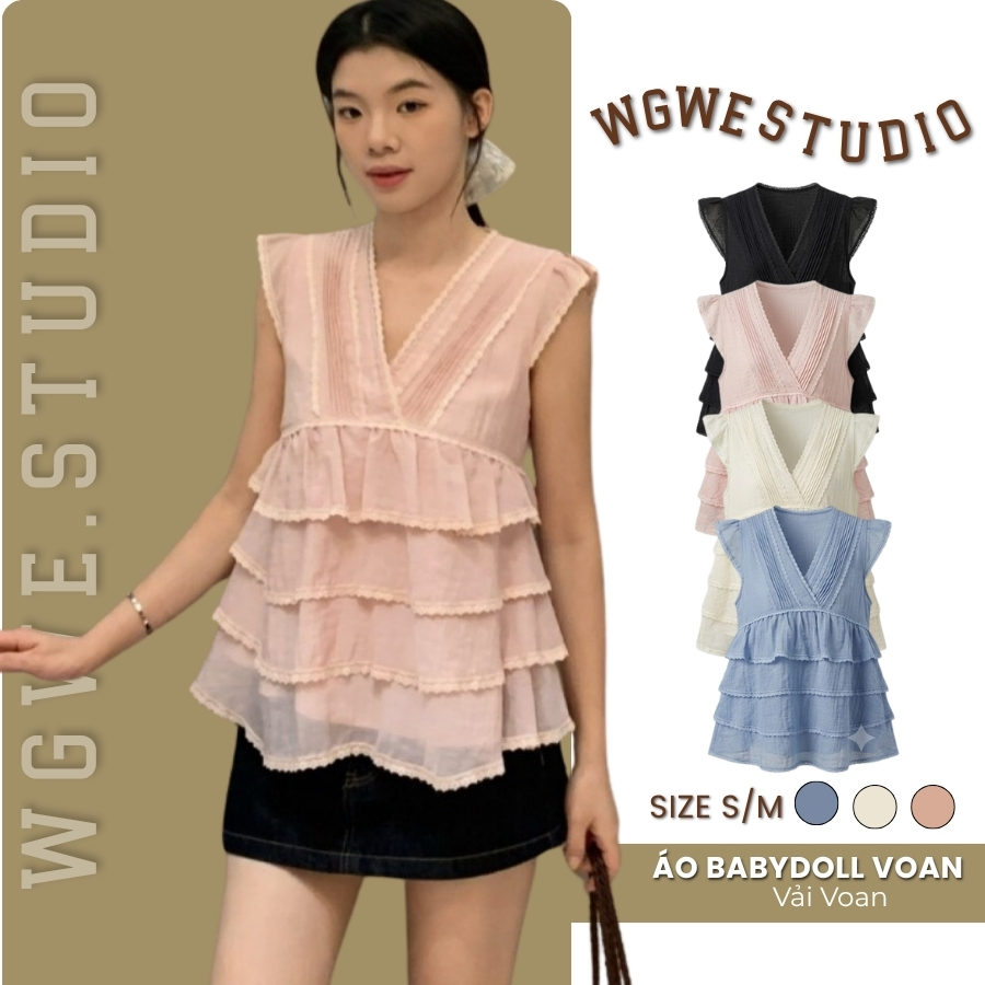 WGWE Studio เสื้อเชิ้ตผ้าชีฟองหลายชั้นคอวีเลดี้