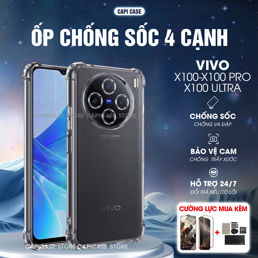 เคส Vivo X100 / X100 Pro / X100 Ultra ยืดหยุ่นพร้อมกันกระแทก 4 ด้าน ป้องกันกล้อง วัสดุซิลิโคน | CAPI