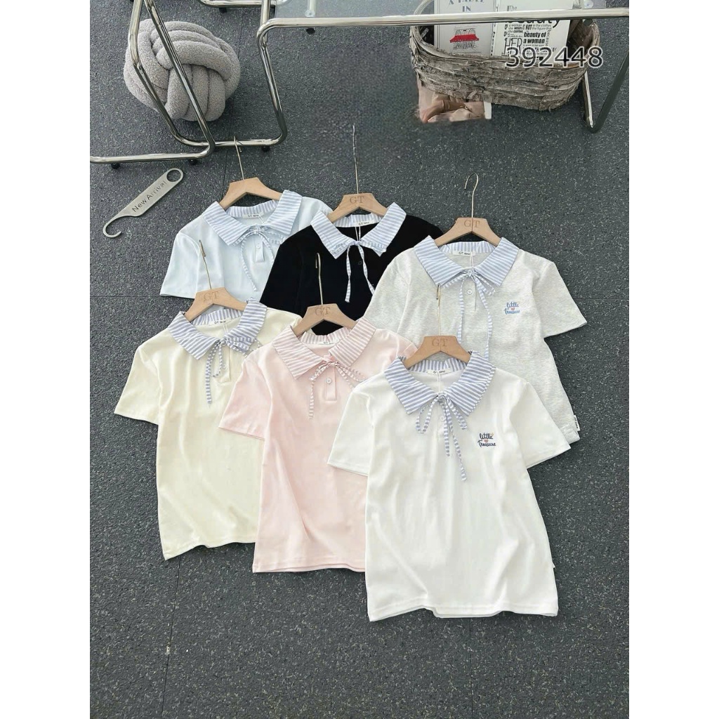 เสื้อโปโลแขนสั้นคอปกลายทางปักลายคําเล็กน้อย XONXEN PCT รหัส 392448