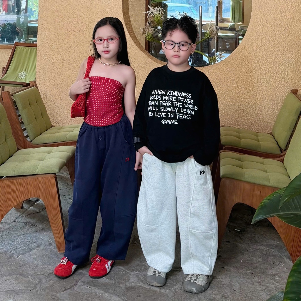 (CUSTOMERS CHOOSE BY HEIGHT)กางเกงผ้าสักหลาด 2-SKIN สําหรับเด็กผู้ชายและเด็กผู้หญิง, KOREAN BAGGY PH