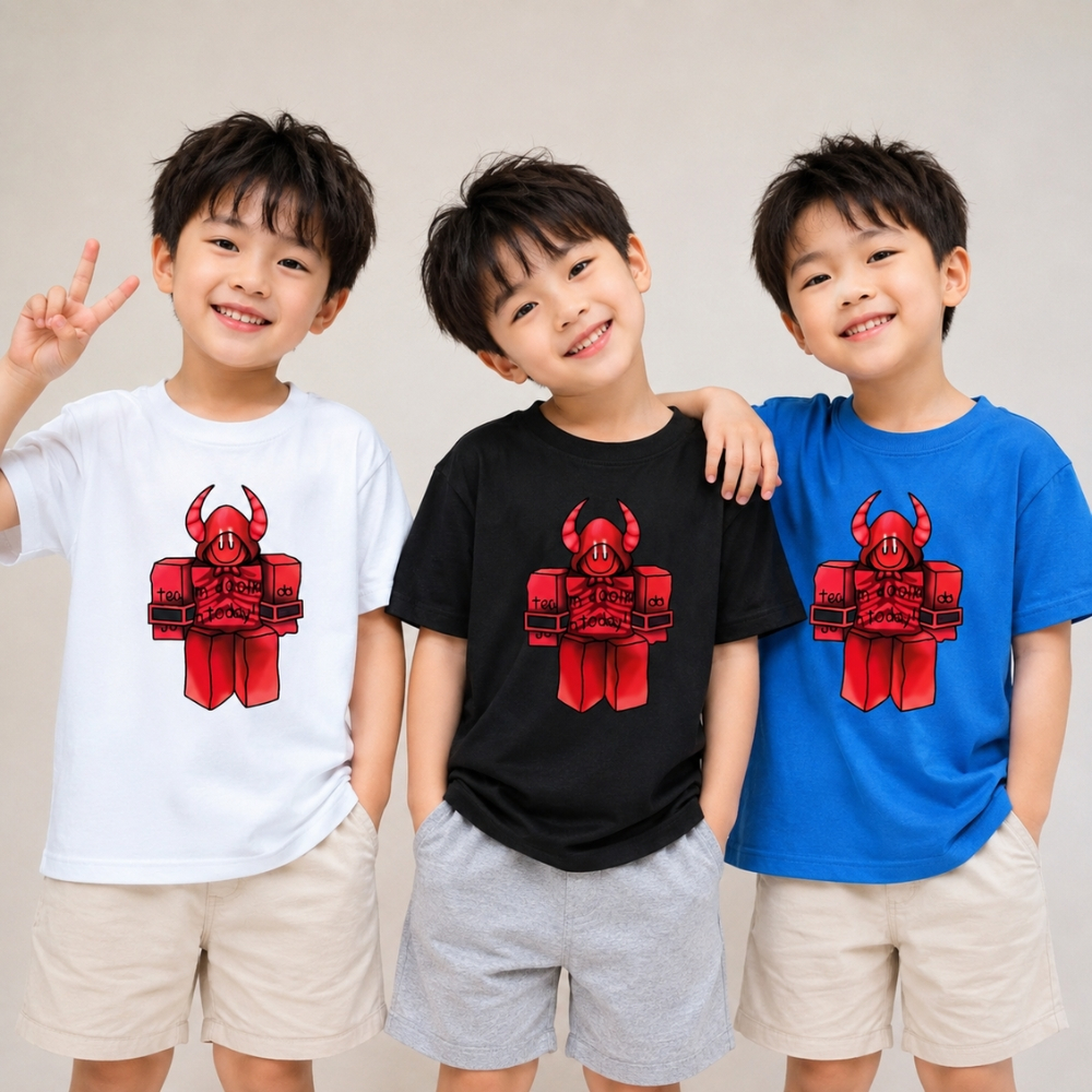 เสื้อยืดเด็กชายและเด็กหญิงพิมพ์ลาย COOLKIDD MILESTONE 4 ROBLOX เสื้อยืดเด็กผ้าโพลีไทยที่นุ่มและเย็นส