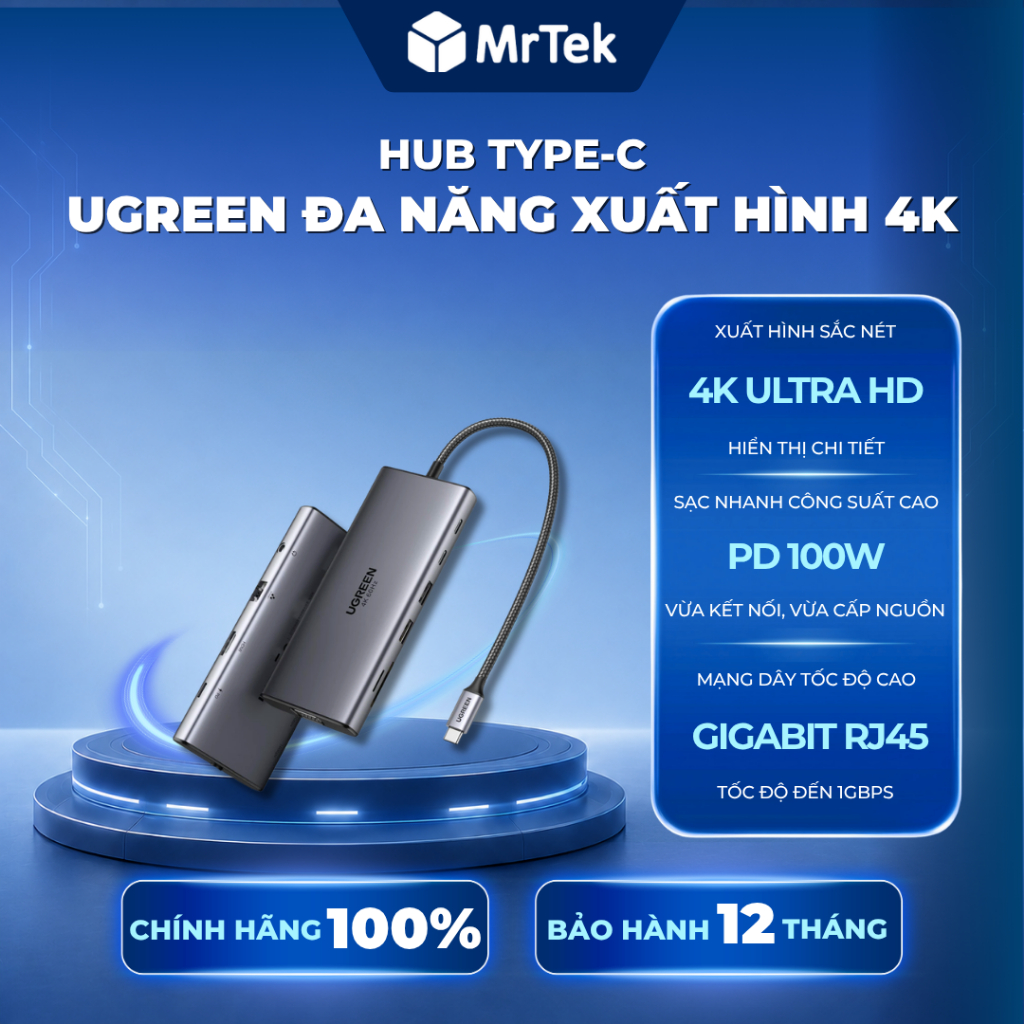 Ugreen ฮับ Type-C มัลติฟังก์ชั่น 11 in 1, 7 in 1, 6 in 1 เอาต์พุต PD ชาร์จ 100W Gigabit RJ45