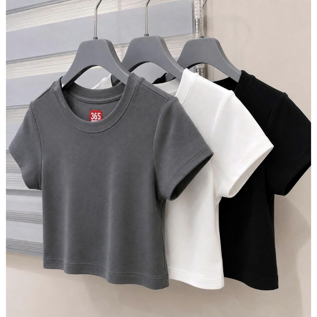 เสื้อยืดพรีเมี่ยมผ้าฝ้ายขั้นพื้นฐานของผู้หญิงง่ายต่อการพิกัดรักษาคอนซีลเลอร์แบบฟอร์มที่สวยงามโดย 365