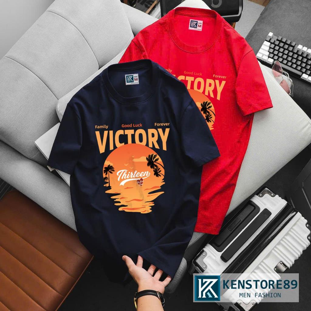 VICTORY SUN ผู้ชายและผู้หญิงรอบคอผ้าฝ้ายแขนสั้น Unisex คุณภาพสูงยืดดูดซับเหงื่อ Bigsize KENSTORE89 A