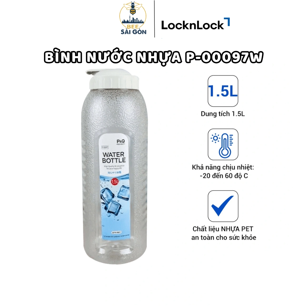 Locknlock ขวดน้ํา 1.5 ลิตร ฝาสีขาว พลาสติก PET ปลอดภัยต่อการใช้งาน - ขวดน้ํากีฬา
