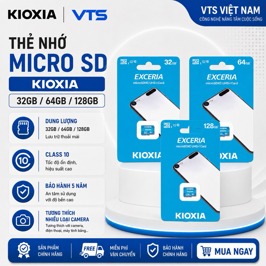 การ์ดหน่วยความจํา KIOXIA Micro SD 32GB/64GB/128GB Exceria ความเร็วสูง สินค้าของแท้ - VTS Vietnam