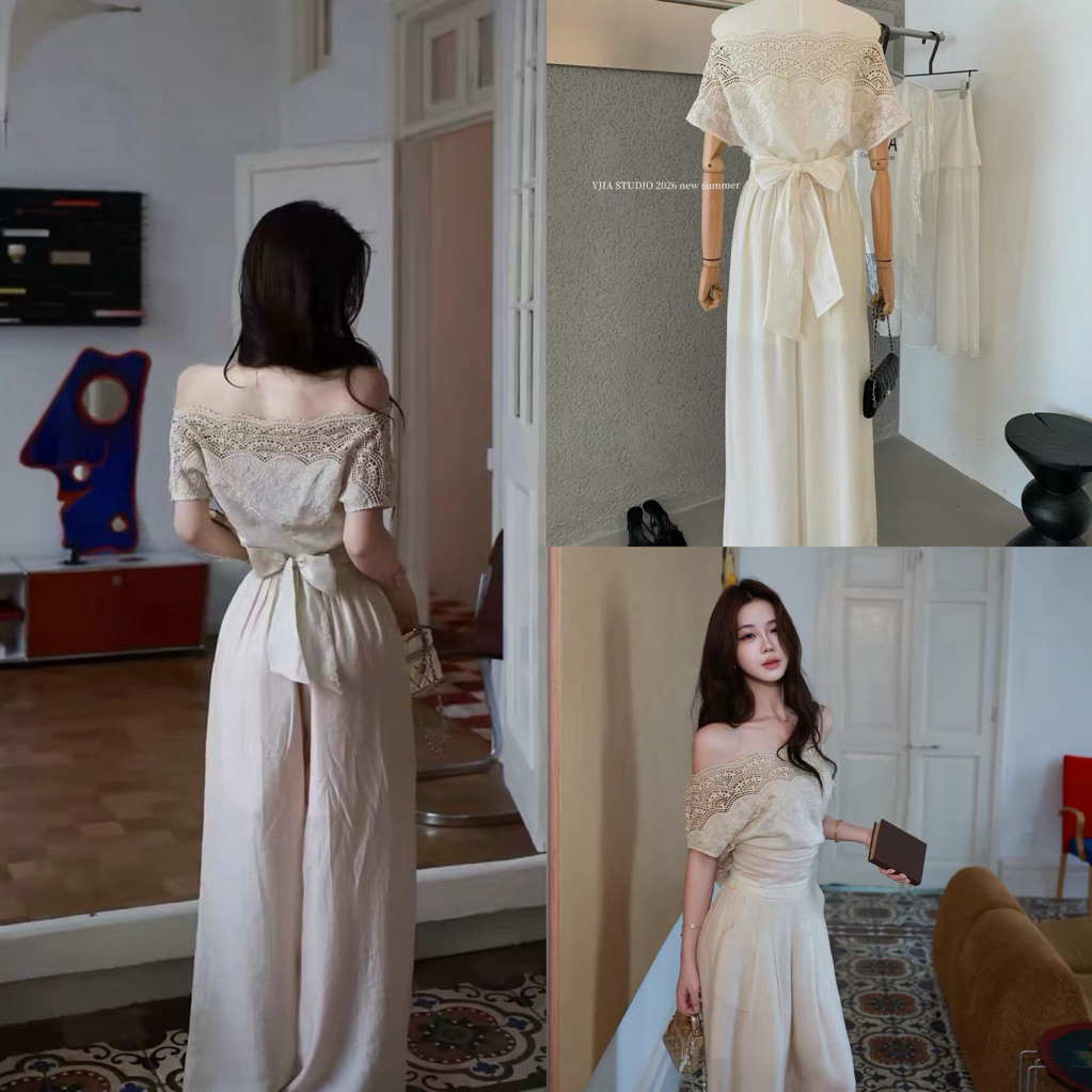 Studioby25 x Y JIA 5799 | ชุดปิดลูกไม้พร้อมโบว์ผูกกับกางเกง