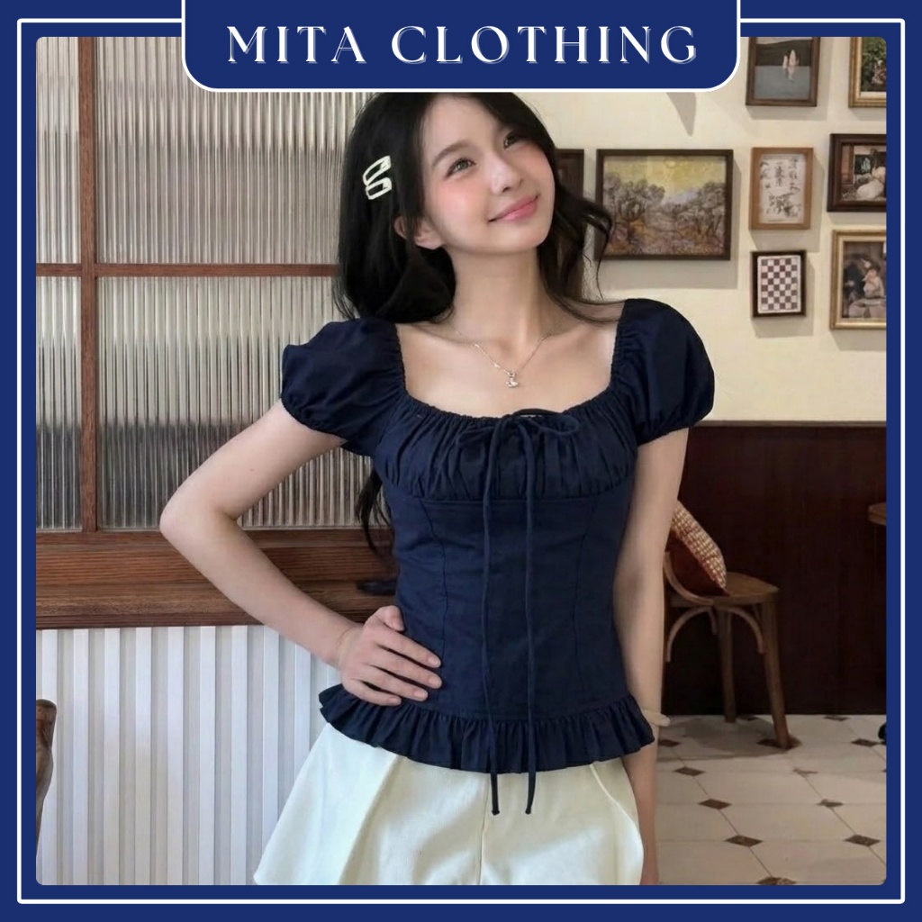 เสื้อเชิ้ตผู้หญิงคอปกจับจีบผ้าลินินเอวบาง Hybrid-AG24-Mita.clothing