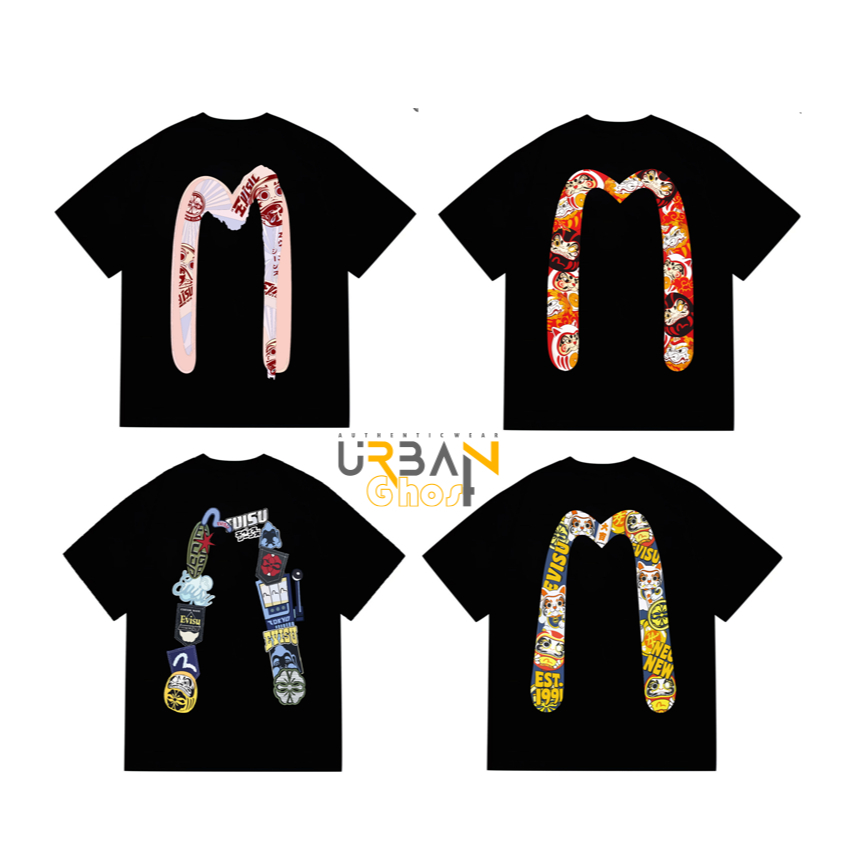 เสื้อยืด Evisu มีโลโก้แบรนด์ Characteristic Print เสื้อยืดผู้ชายและผู้หญิง Unisex ผลิตจากผ้าฝ้ายคุณภาพสูง