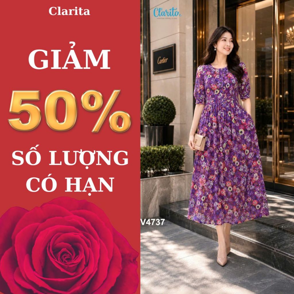 Clarita Design เดรสเอวชีฟอง รหัส V4737
