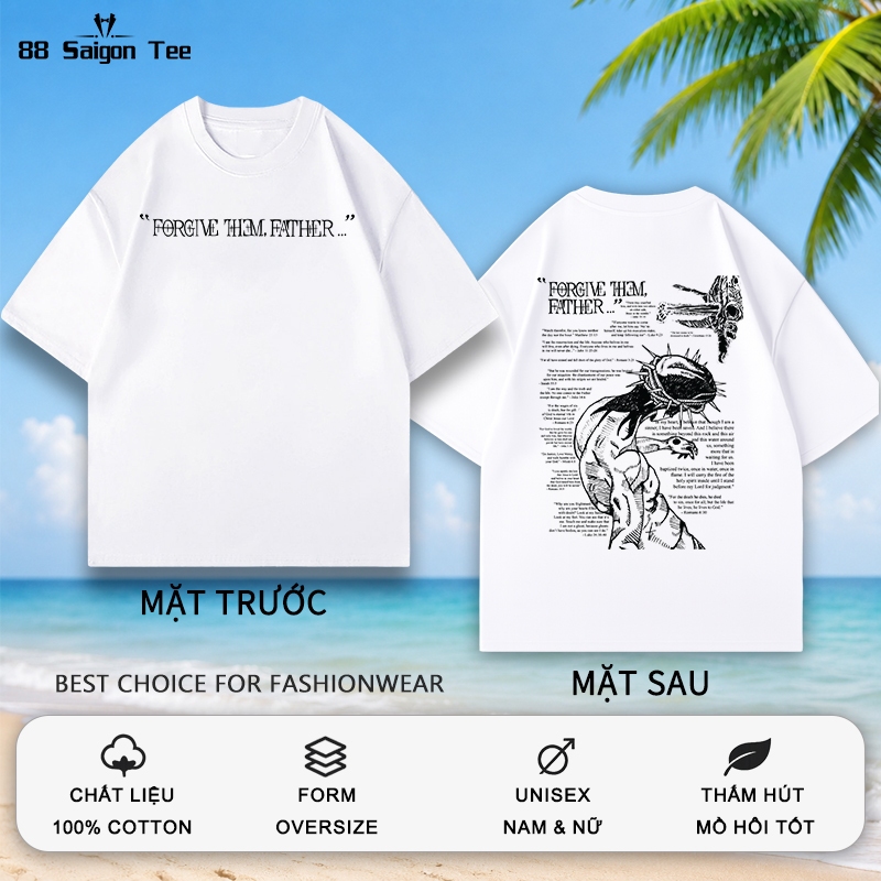 เสื้อยืดภาพพระเยซู Jojo, Forgive Them Father สําหรับผู้ชายและผู้หญิง - เสื้อยืดผ้าฝ้าย 220gsm พร้อม 