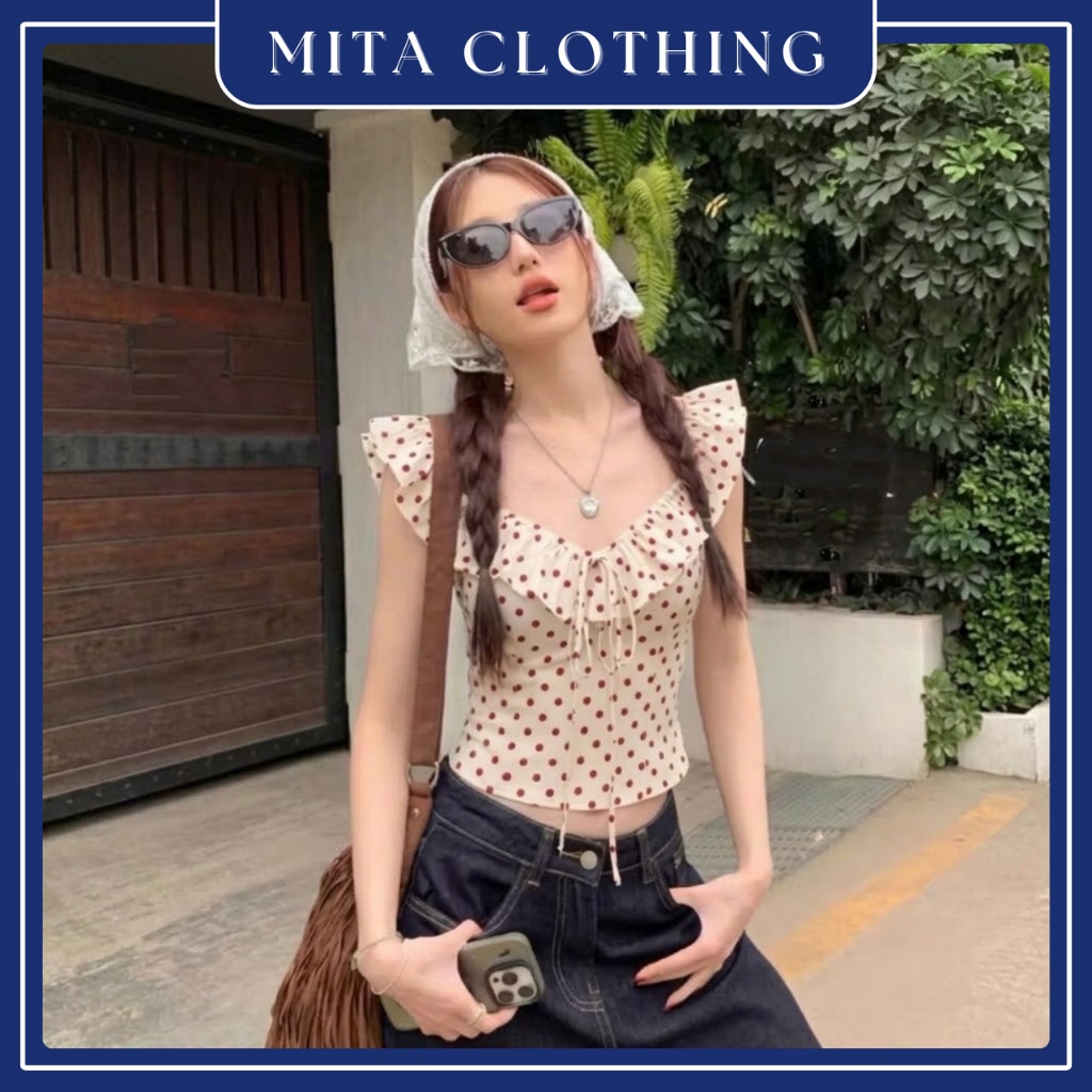 เสื้อยืดคอวี Fairy Wings ลาย Polka Dot Wear 2 Styles-E44-Mita.clothing