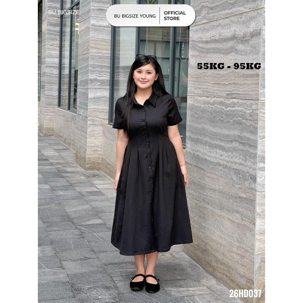 BIGSIZE เดรสเชิ้ตเอวจับจีบ – 26HD037 - [BU Bigsize Young]