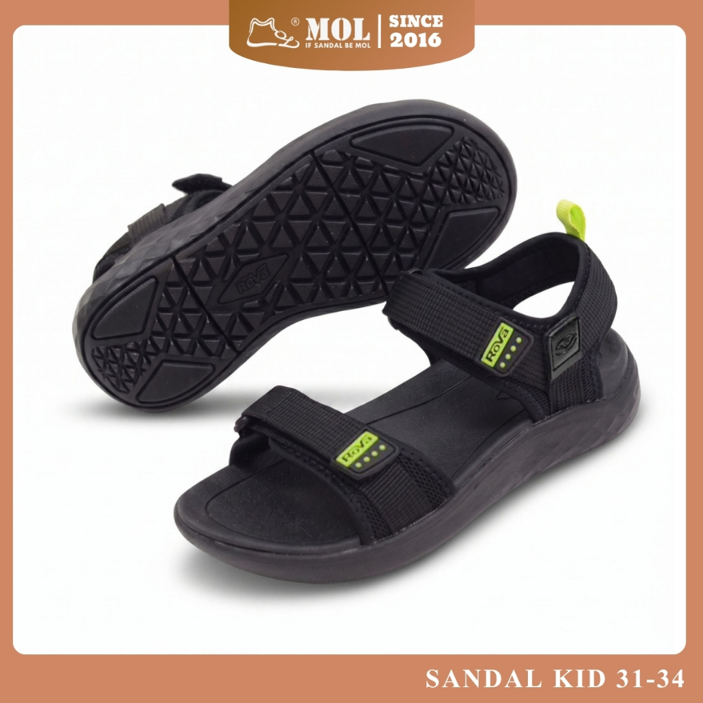 [ขนาด 31-34] Rova RV2615BB Sandal Phylon Sole 2 Cross Straps Umbrella Fashion School for Men and Wom