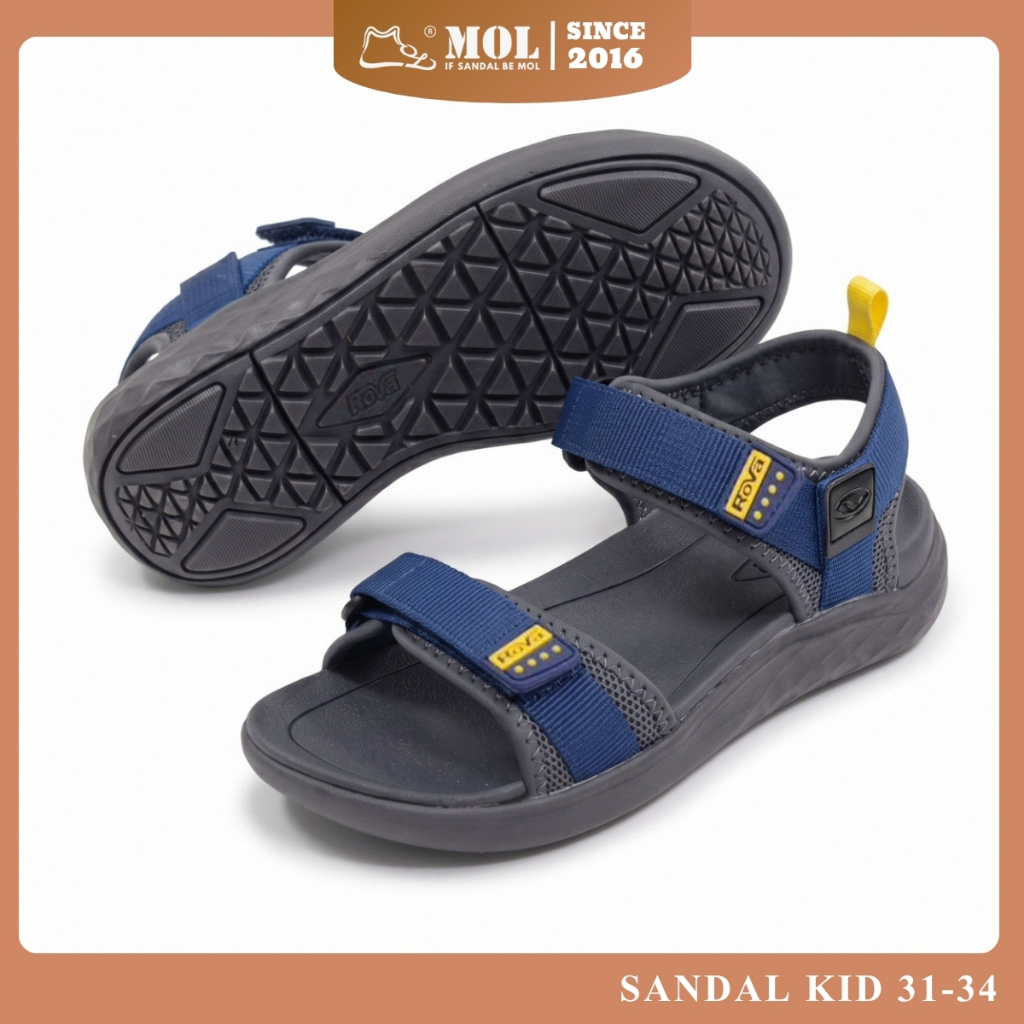 [ขนาด 31-34] Rova RV2615Ch Sandal Phylon Sole 2 Cross Straps Umbrella Fashion School for Men and Wom