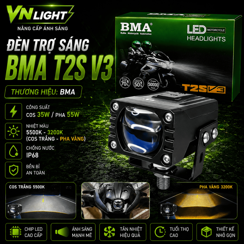 ของแท้ BMA T2S V3 55W Mini Ball Bearing Spotlight Super Bright Cos Clear Phase Good Road Grip