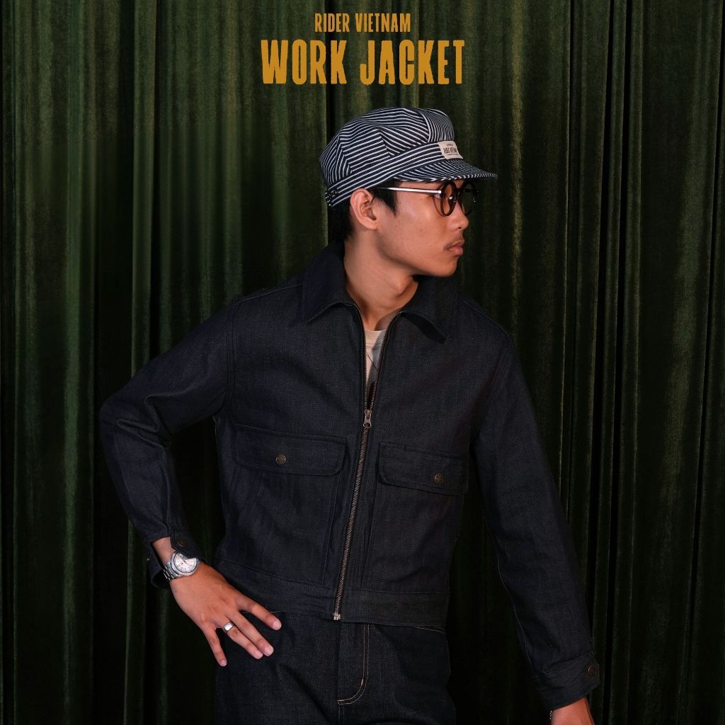 เสื้อแจ็คเก็ตทํางานผู้ชาย Cropped Rider Raw Denim 12Oz - RIDER VIETAM