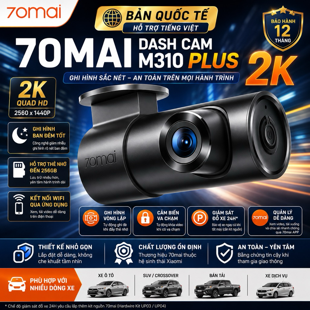 กล้อง Dash 70mai M310 Plus เวอร์ชั่นสากลพร้อมเวียดนาม)