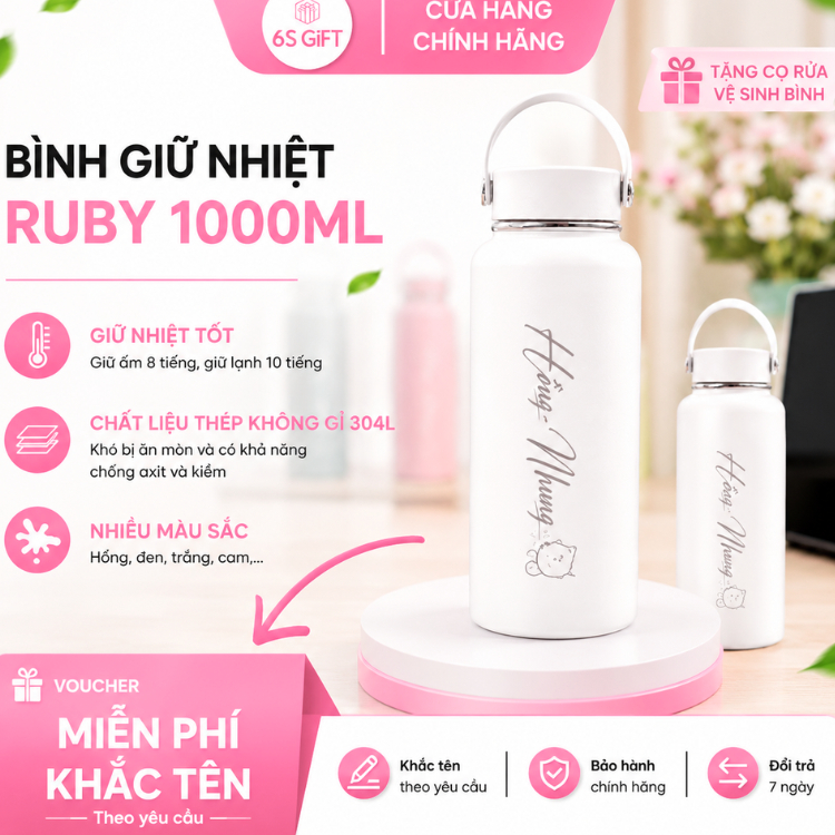 [ฟรี NAME ENGRAVING] PREMIUM HEAT BOTTLE RB01000 LARGE CAPACITY 1000ML (1 ลิตร) ของแท้ - ของขวัญ 6S