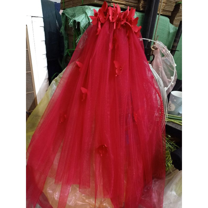 กิ๊บติดผมสีแดง ที่คาดผมผ้าชีฟองสีแดง KHANH VY WEDDING ACCESSORIES - MINH CUONG WEDDING ACCESSORIES