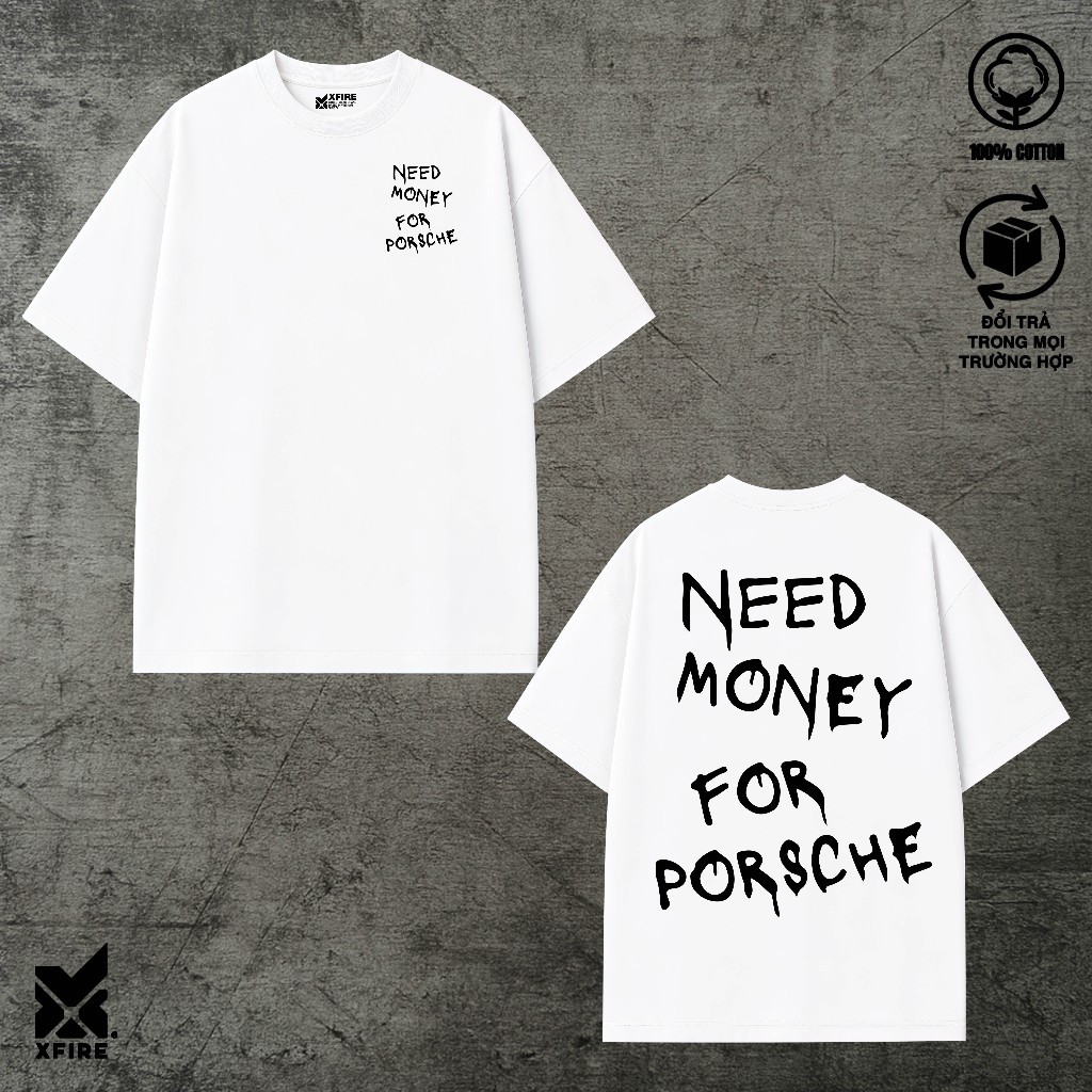 ขนาดใหญ่ต้องการเงินสําหรับ Porsche Cotton 235GSM รูปแบบหลวม Unisex Streetwear ผู้ชายผู้หญิง XFire