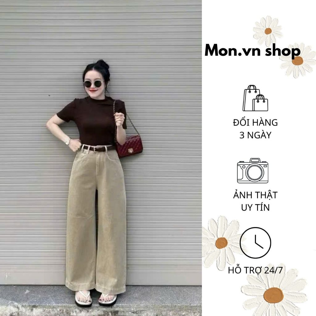 Mon Shop กางเกงยีนส์ทรงตรงยาวสีเต็ม