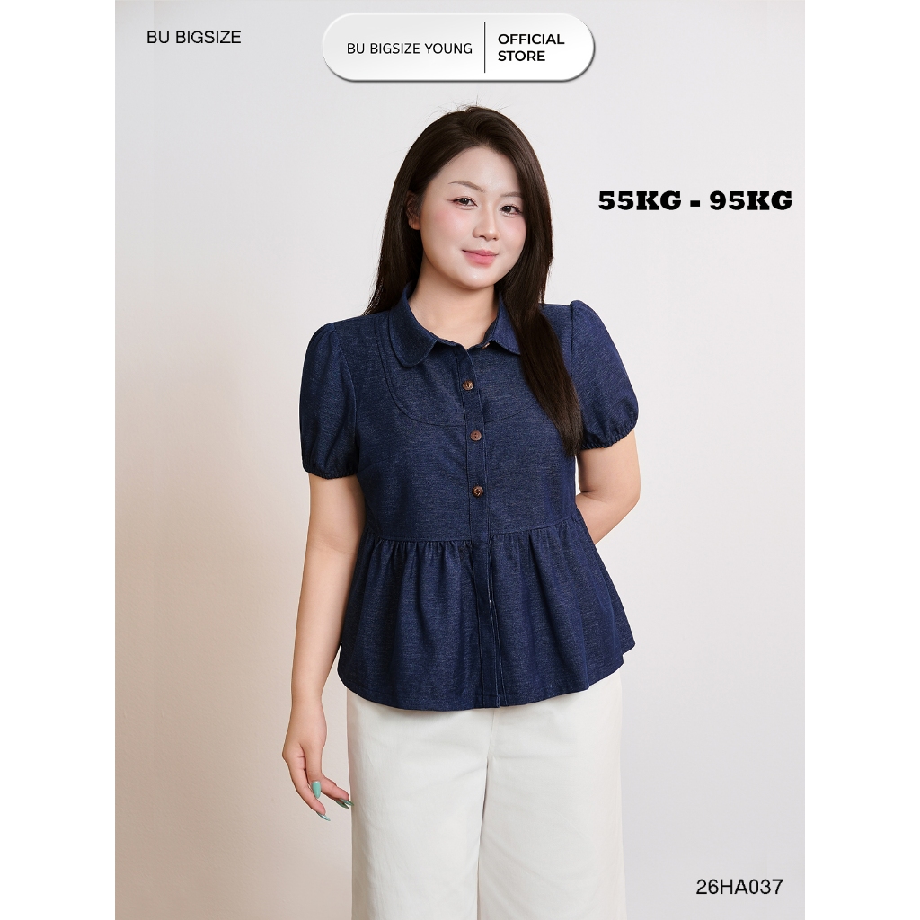 เสื้อเชิ้ต เบบี้ดอลล์คอปกบัวและร่องหน้าอก BIGSIZE – 26HA037 - [BU Bigsize Young]