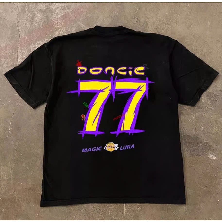LAKERS Youthful LAKERS เสื้อยืดคอกลมสองด้านสําหรับผู้ชายและผู้หญิงที่ทําจากผ้าฝ้ายแห้งสุดเท่