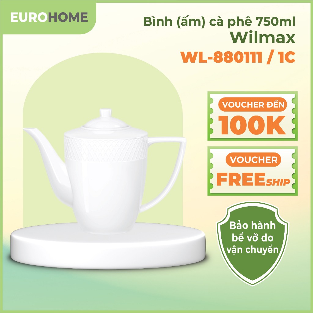 Wilmax Diamond White Coffee/Tea Pot/Warm 750ml, Premium Fine Pocerlain Porcelain | WL-880111 / 1C
