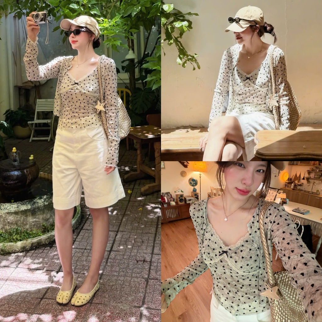 (OLDSCHOOL PHOTO) ชุดเสื้อ 2 ชิ้นรูปหัวใจ A3838 Vevy Set