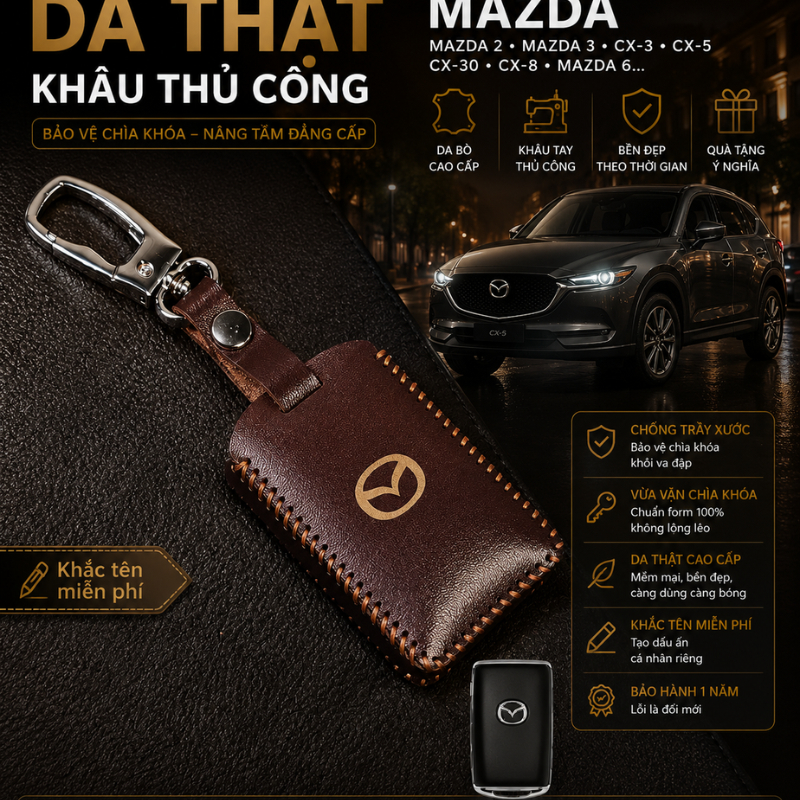 เคสกุญแจหนังสําหรับ Mazda2 2024, Cx5 2025, Mazda3, CX3, CX30, CX8 2022, กุญแจสี่เหลี่ยมพร้อมปุ่มขอบ