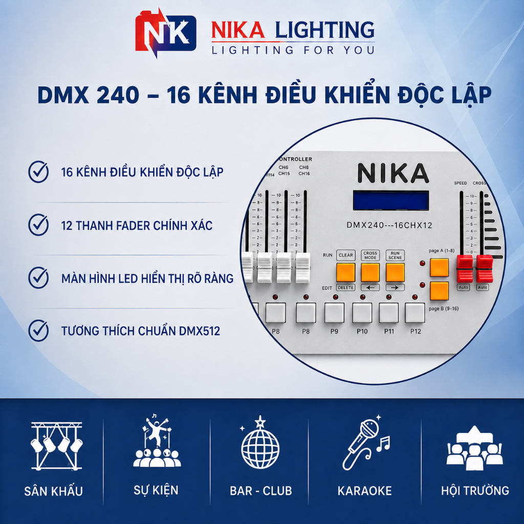 DMX Disco 240 Light Console – Disco 240 Shorted Version เป็นคอนโทรลเลอร์ DMX ขนาดกะทัดรัด