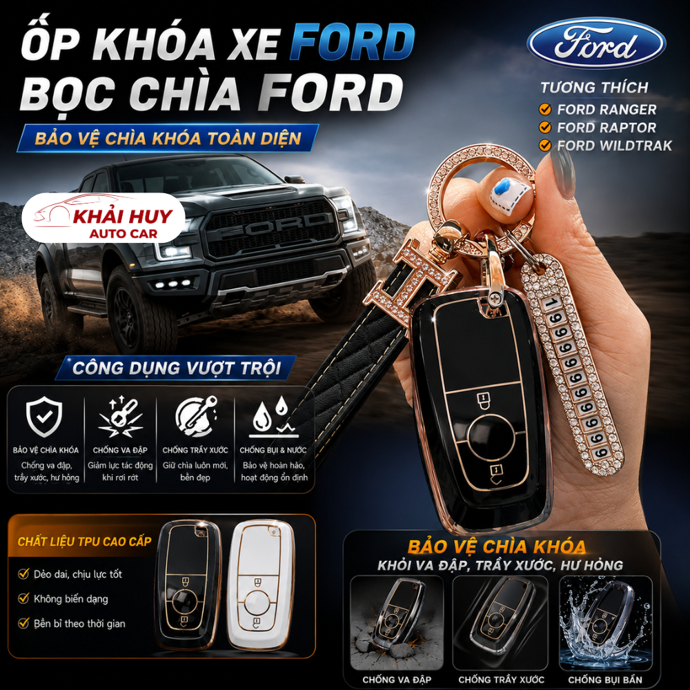 (2 ปุ่ม) ปลอกกุญแจรถยนต์ FORD สําหรับ Ford Ranger - Ford Raptor - วัสดุ Ford Wildtrak TPU เพื่อปกป้อ