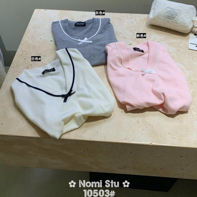 WGWE• เสื้อสเวตเตอร์ mtg แขนสั้น คอโบว์เล็ก 10503 wgwe QC product freesize