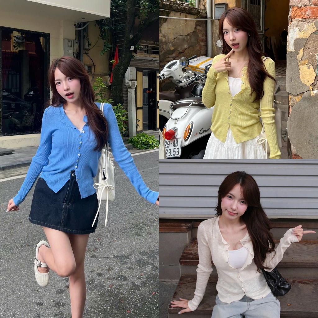 (QC PRODUCTS) เสื้อคาร์ดิแกนคอกลมแขนยาวผู้หญิง mongtoghi the.sweather