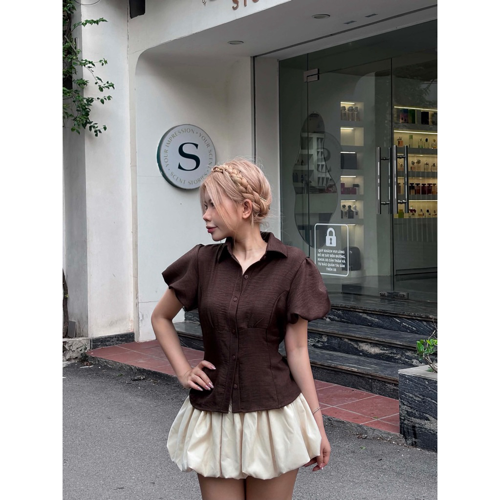 เสื้อเชิ้ตแขนพัฟผูกเอว A2177 Nana21 Nanastore21 Womens Woman