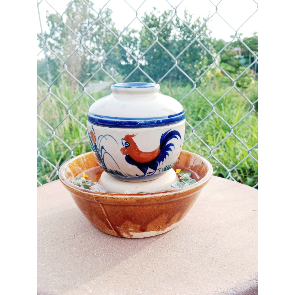 Ky Bat Millet Bowl - Mang Re Gauze - Milk Millet Bowl, Anti-Ant Food Millet - ปาก 18 ซม. - สูง 7 ซม.