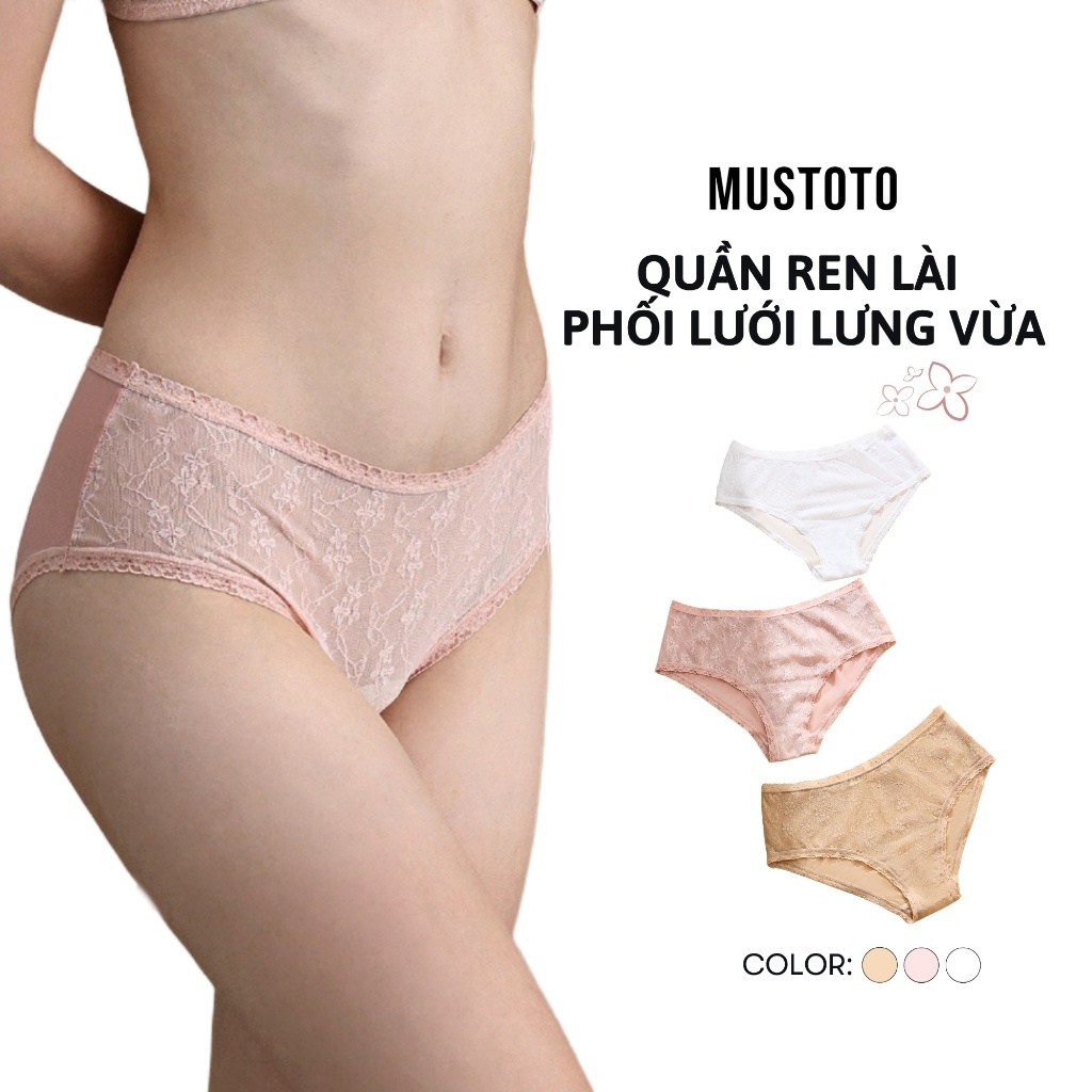 MUSTOTO กางเกงชั้นในผู้หญิงเอวกลางลูกไม้ลายจัสมินเซ็กซี่ (MQ80)