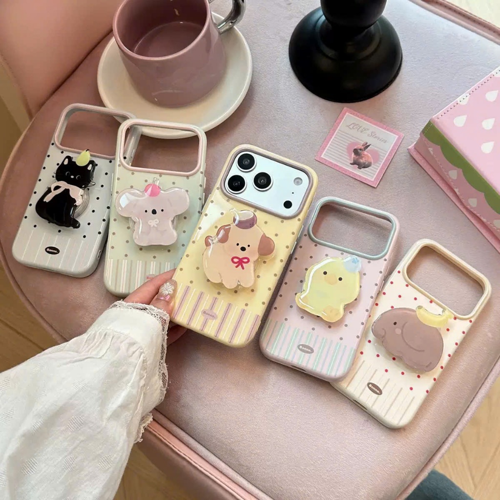 [HOT MODEL] KOREAN IPHONE IDM CASE BONNE CASE CARTOON PASTEL 3D GRIPTOK PHONE CASE - Sunny Case