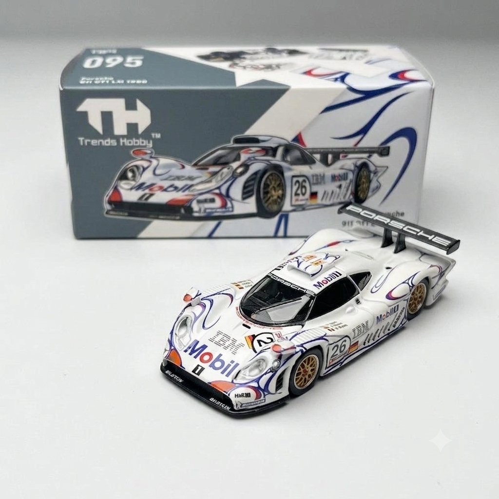 Porche 911 GT1 LM 1998 โมเดลรถ Le Mans 24 ชั่วโมงสามารถเปิดฝาครอบเครื่องยนต์ได้ที่ 1:64 scale Trends