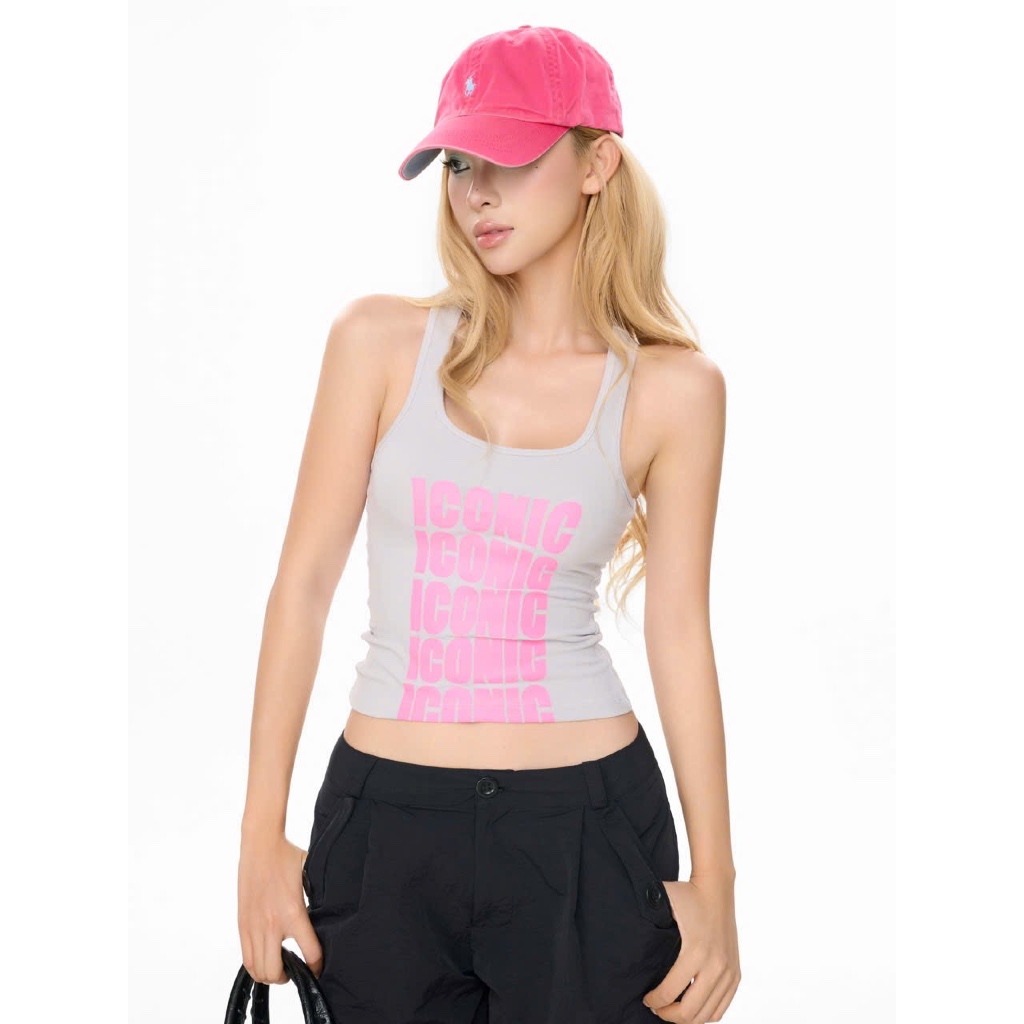 TWENTI เสื้อ Tank Top ผ้า Rib บาง พิมพ์ลาย Iconic